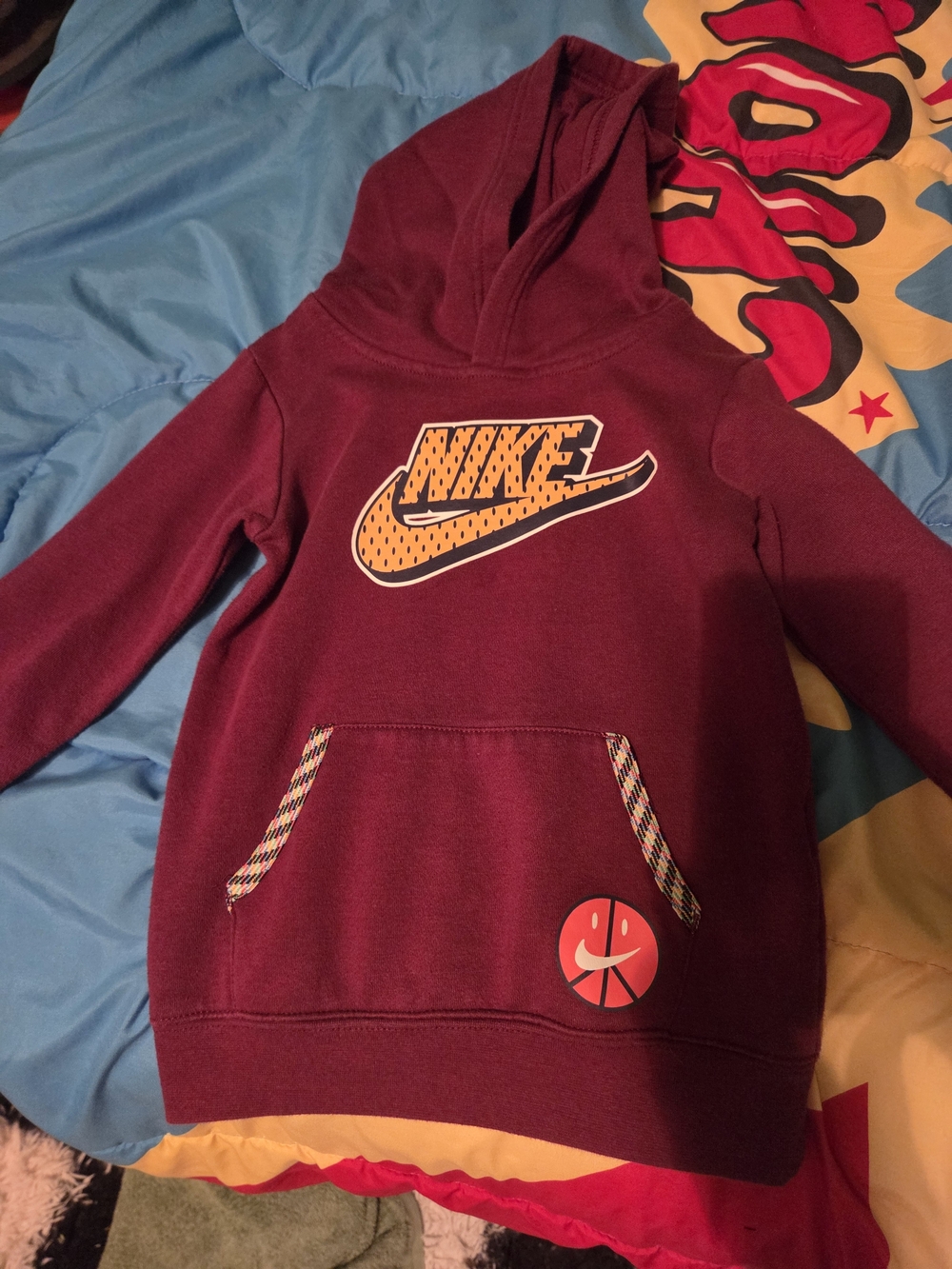 Nike Kids Burgundy Hooded Pullover with Yellow Logo